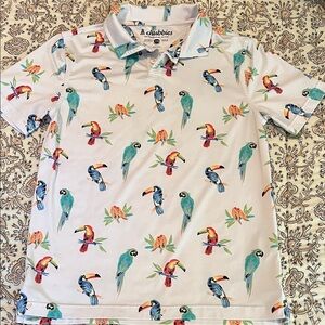 chubbies Youth White Polo with Colorful Parrot Print YM